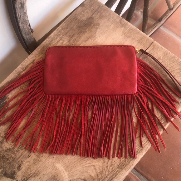 RALPH LAUREN Red Leather Western Southwestern Fringed Wristlet Clutch NEW! RARE! - Picture 2 of 12